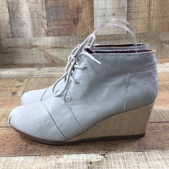 Bobs‎ Skechers Gray Wedge Ankle Booties Lace Up - Picture 1 of 11
